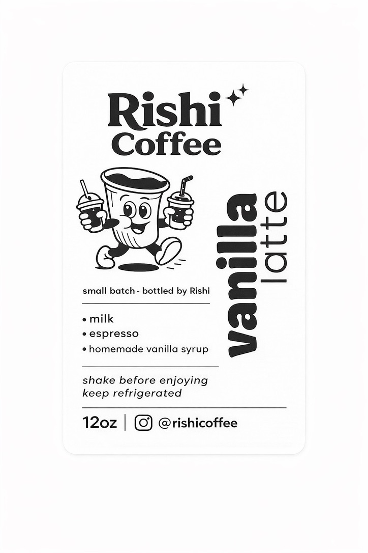 The Rishi Coffee vanilla latte label